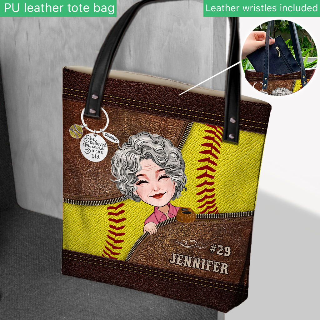 Elle croyait en elle, alors elle l'a fait - Sac fourre-tout de softball personnalisé