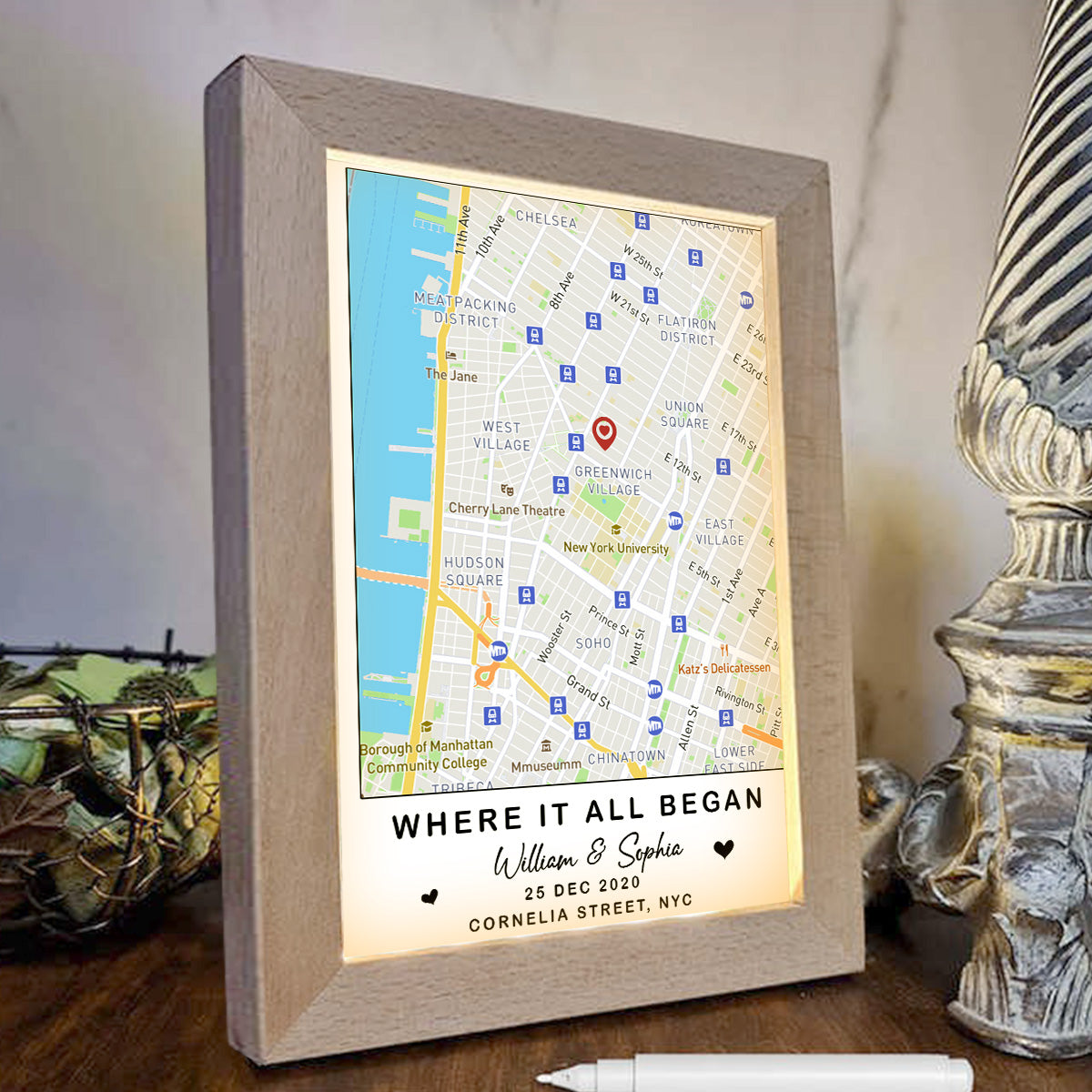 Là où tout a commencé - Cadre photo lumineux personnalisé pour couple