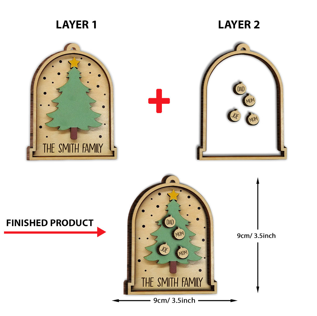 Joyeux Noël - Ornement familial personnalisé en bois à 2 niveaux