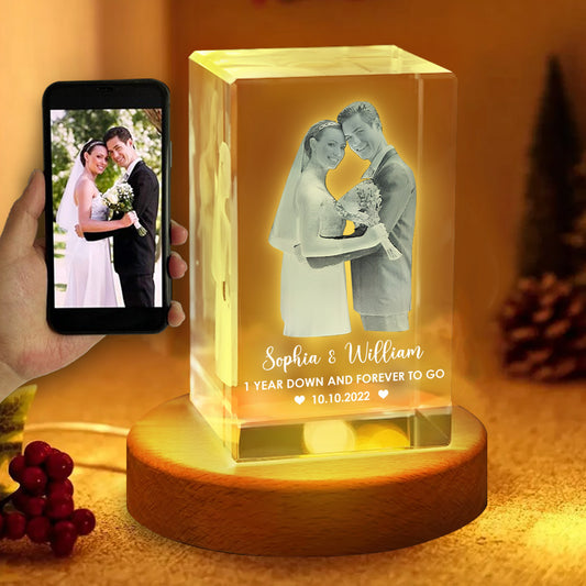 Wedding Anniversary Laser Engraved Gift - Personalized Husband And Wife Laser Engraving 3D Cuboid Shaped Crystal Lamp