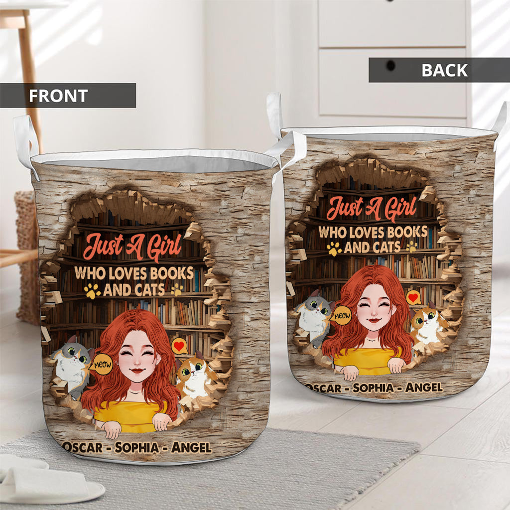 Panier de rangement de livres personnalisé « J’aime les livres et les chats »