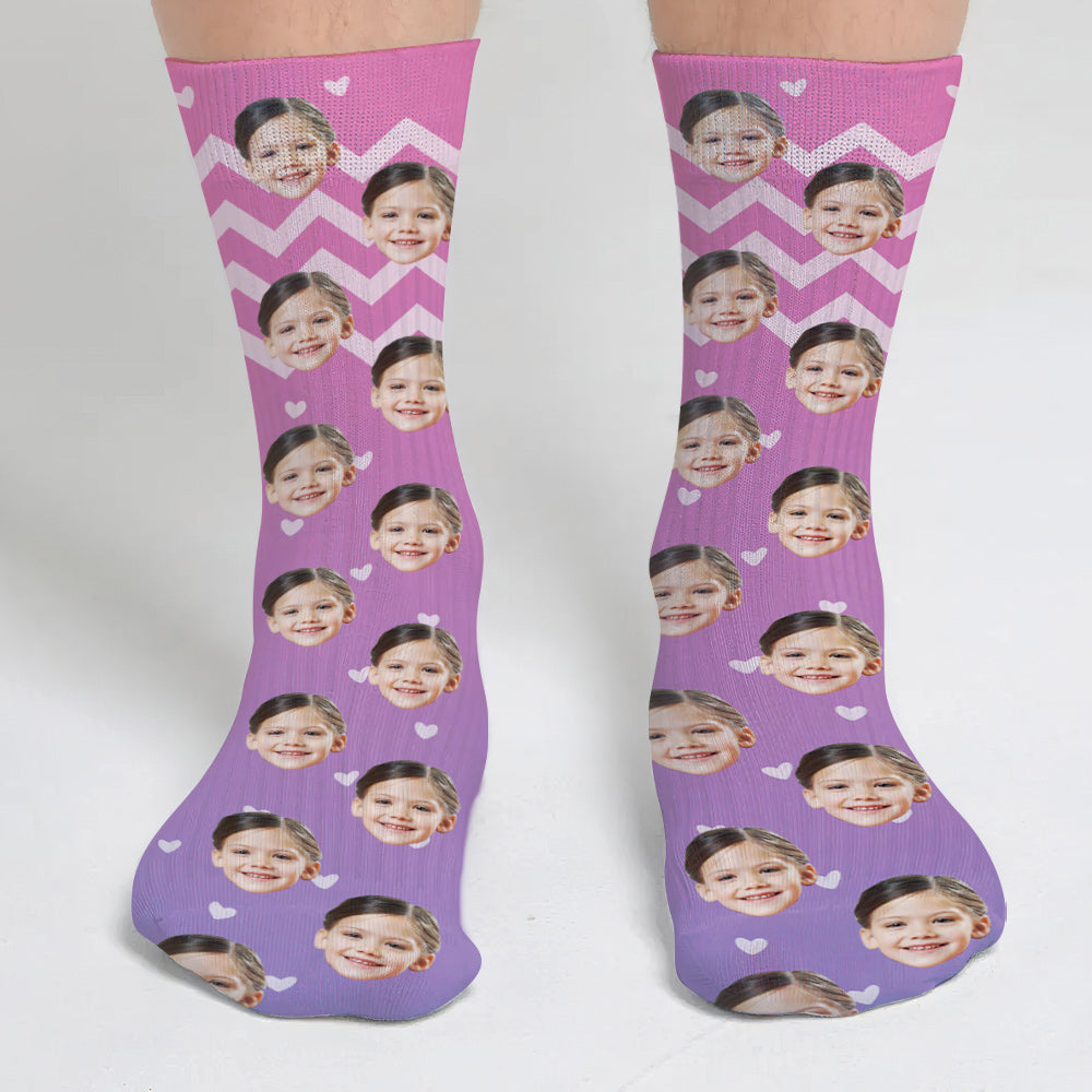 Chaussettes personnalisées pour enfants, motif violet et visage personnalisé