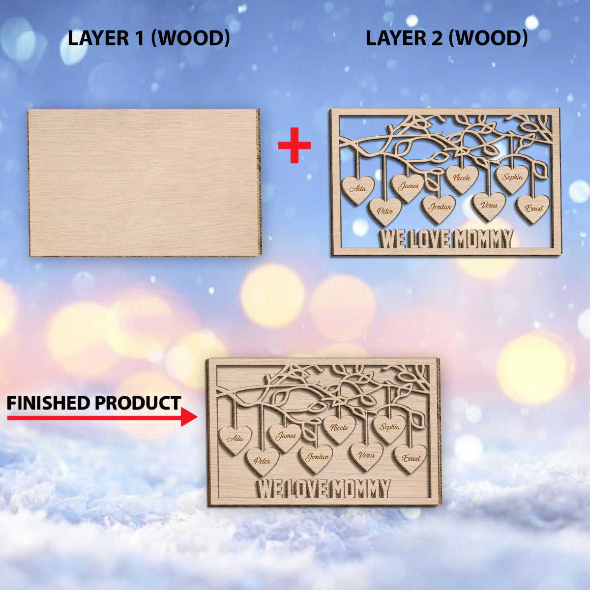 On t'aime maman/mamie/grand-mère - Plaque en bois personnalisée à 2 couches