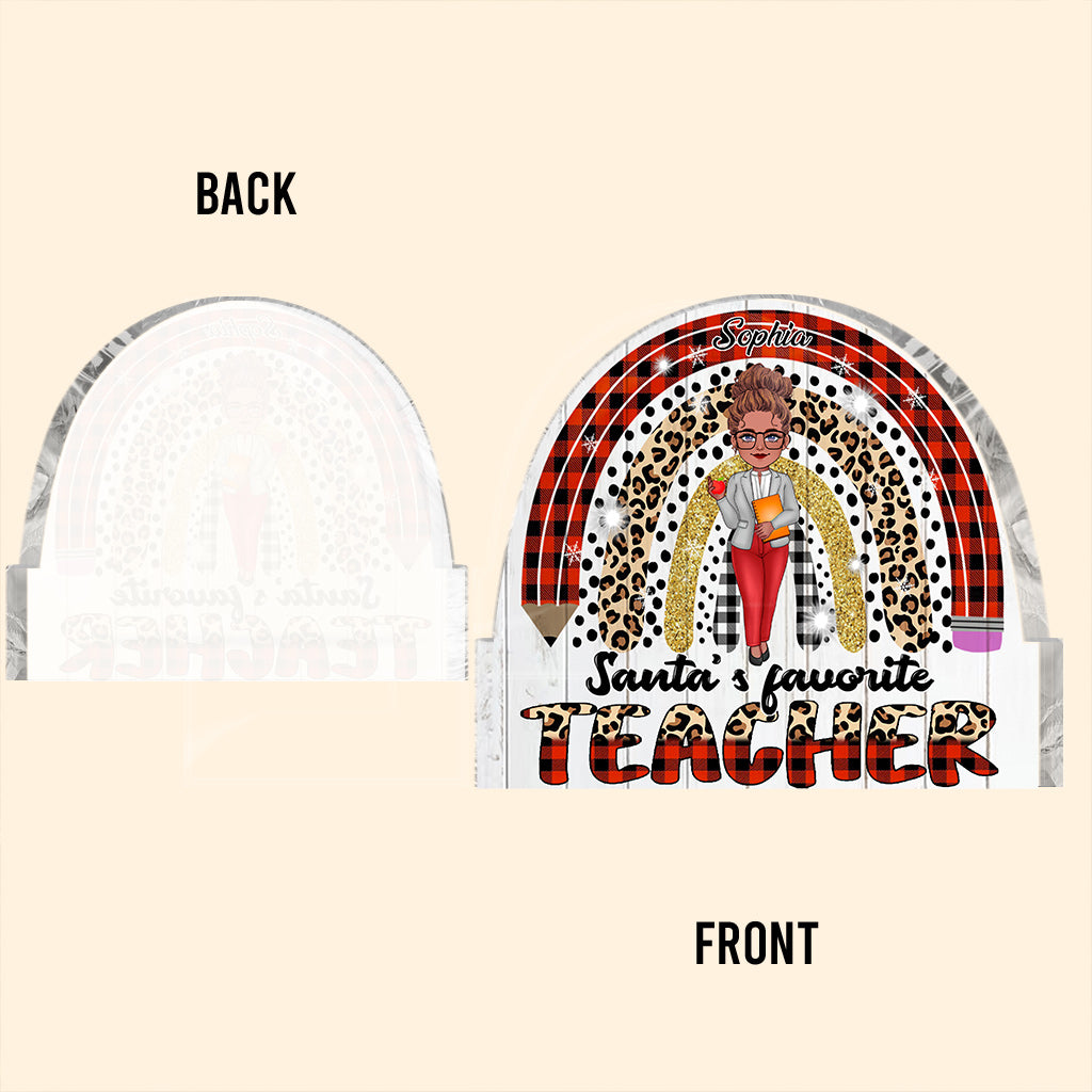 La maîtresse préférée du Père Noël - Plaque acrylique personnalisée en forme de professeur