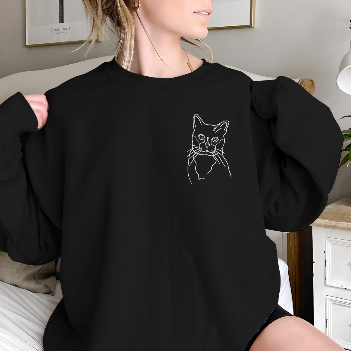 Custom Line Art - Personalized Cat Embroidered Sweater