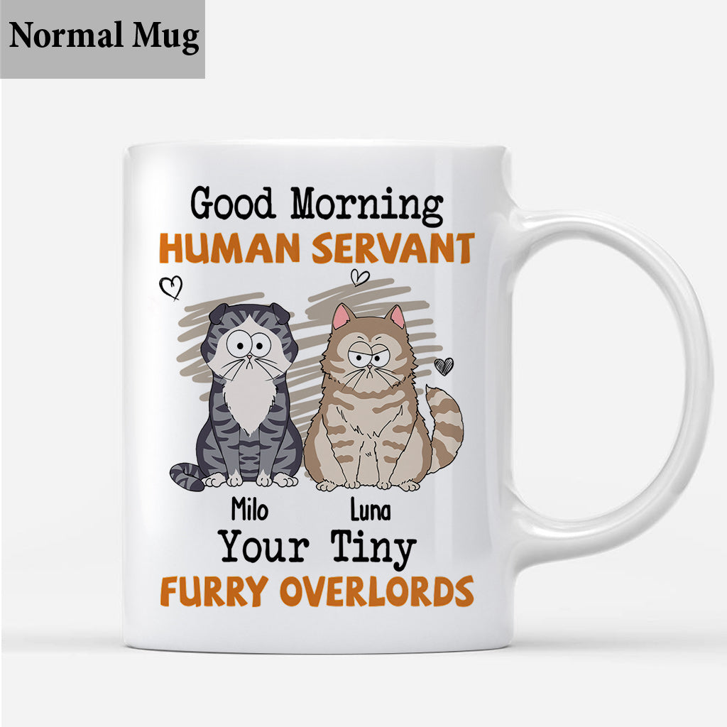 Mug chat personnalisé « Bonjour serviteur humain »