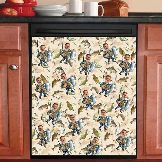 Photo Inserted Funny Fishing - Personalized Fishing Dishwasher Cover