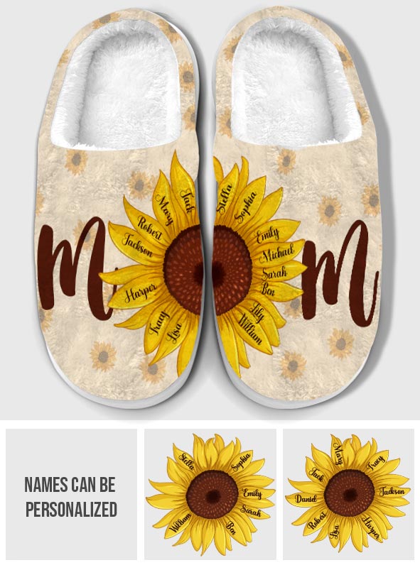 Pantoufles personnalisées pour maman et enfants, motif tournesol et papillons