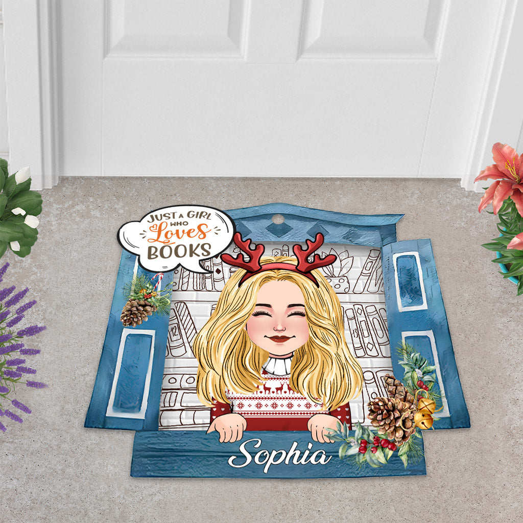 Paillasson personnalisé en forme de livre « Juste une fille qui aime les livres »