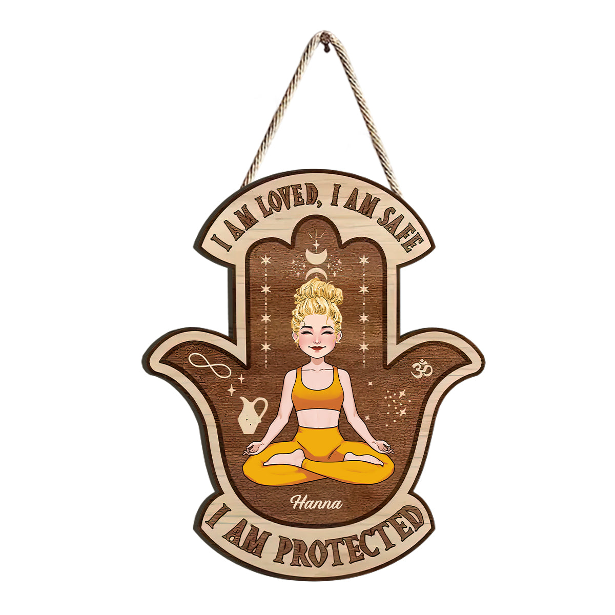 Je suis aimé(e), je suis en sécurité - Panneau en bois personnalisé pour le yoga