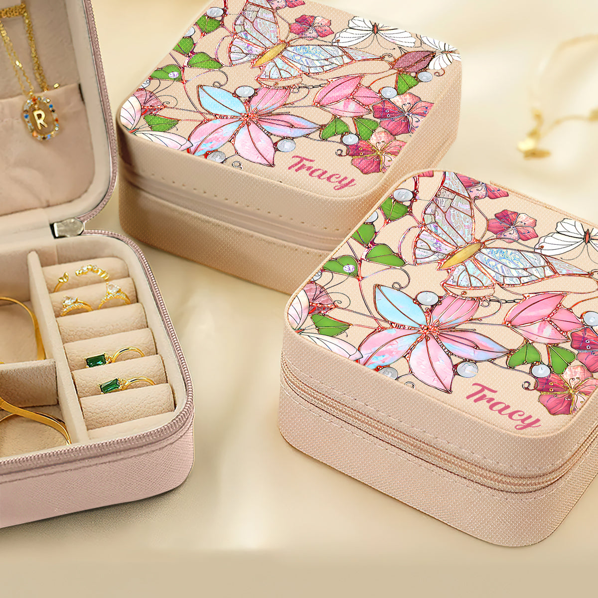 Butterfly And Flower - Personalized Butterfly Jewelry Box