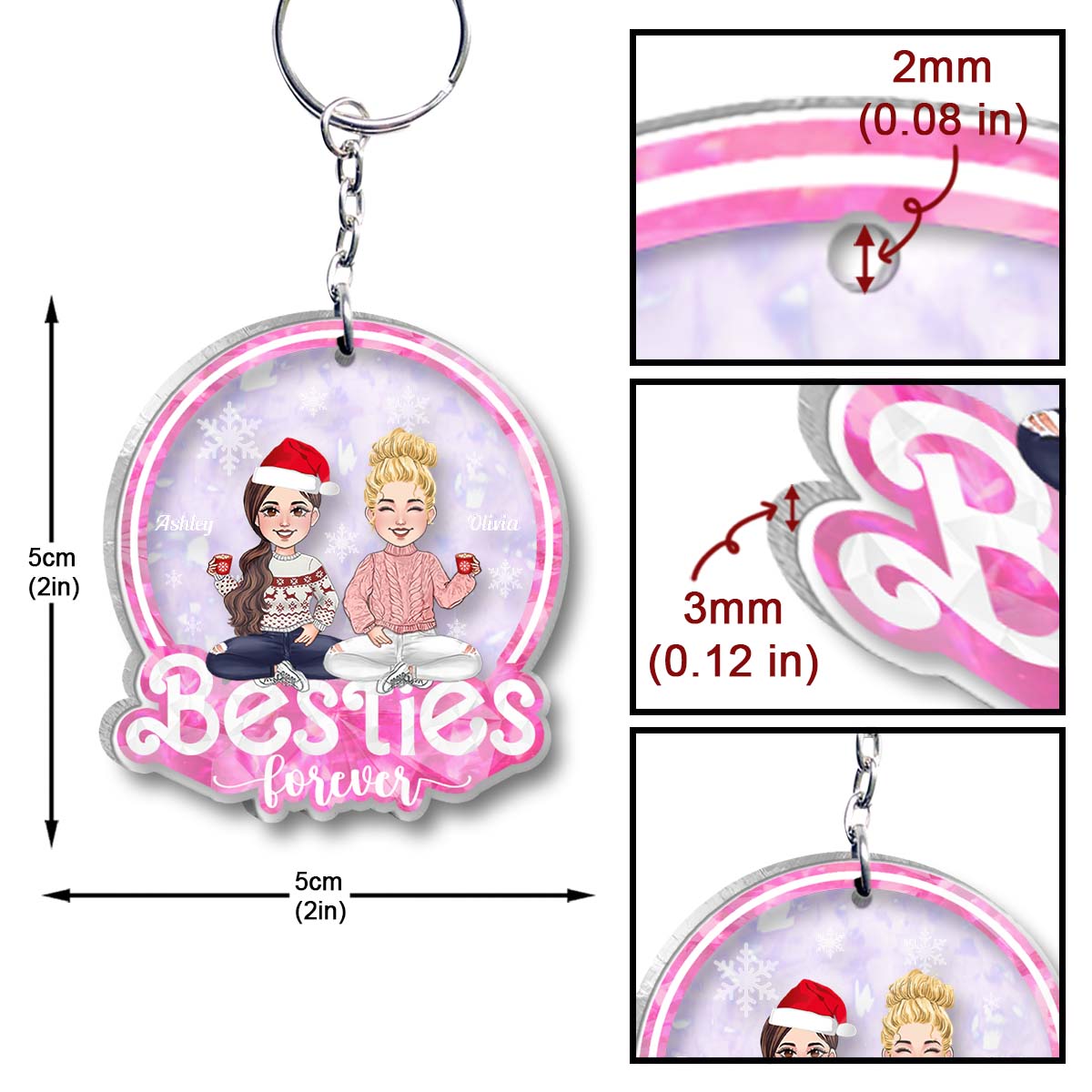 Besties Forever Glitter Pink - Personalized Bestie Transparent Keychain