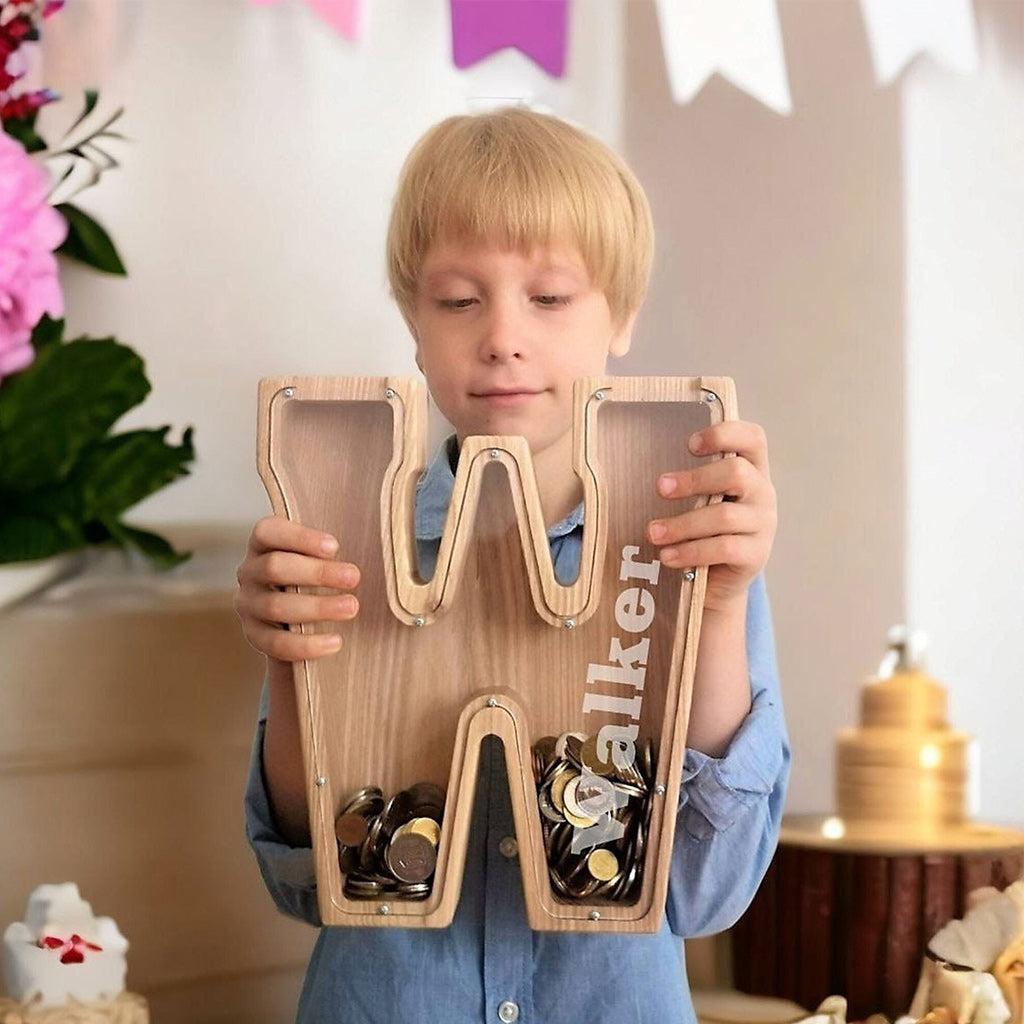 Tirelire en bois personnalisée pour enfant - Tirelire en forme de lettre