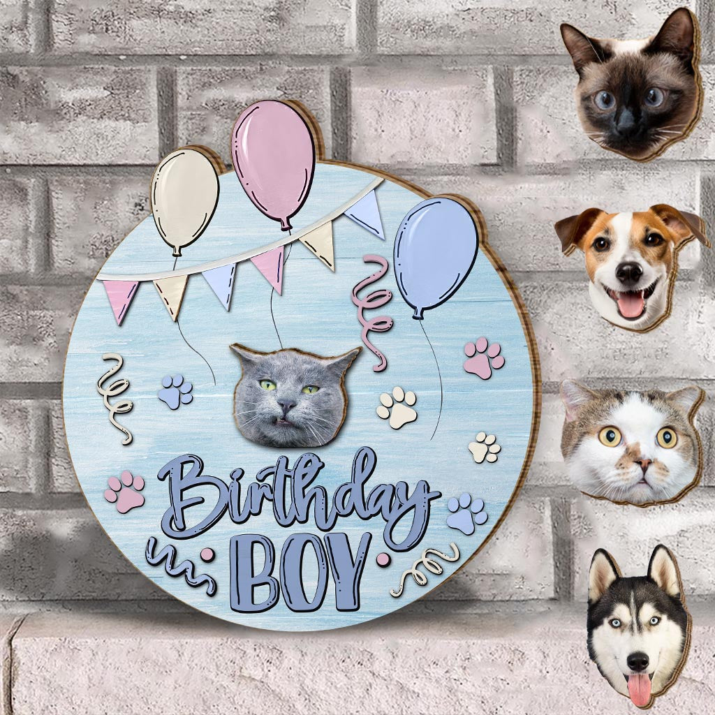 Birthday Boy Girl Pet Cat Dog - Personalized Cat Interchangeable Wood Sign
