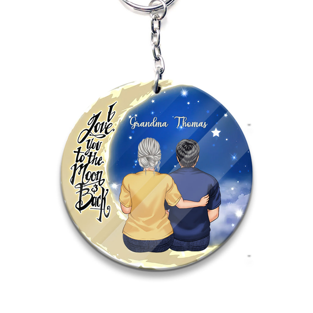 Aller et revenir de la Lune - Cadeau pour grand-mère, maman, papa, grand-père - Porte-clés personnalisé