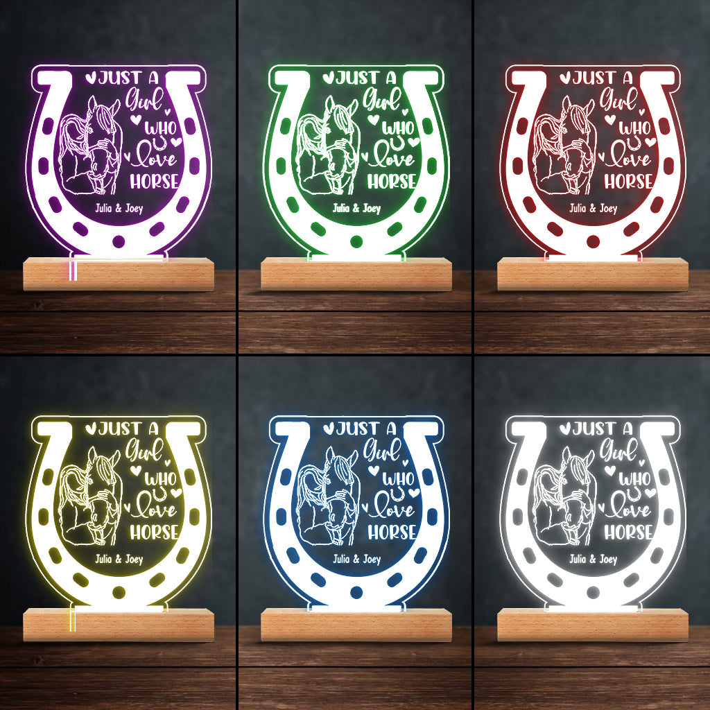 Juste une fille qui aime les chevaux - Plaque lumineuse personnalisée en forme de cheval