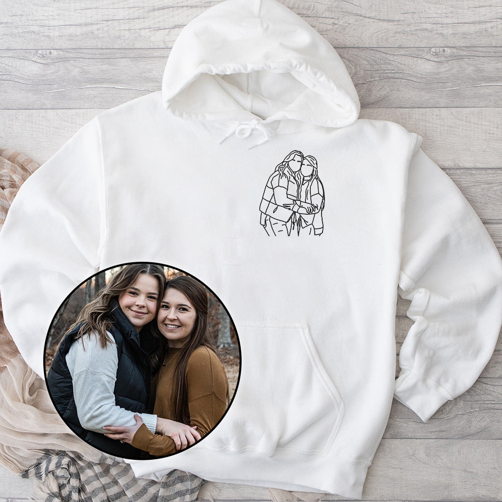 Sweat à capuche brodé personnalisé pour frères et sœurs - Illustration au trait -
