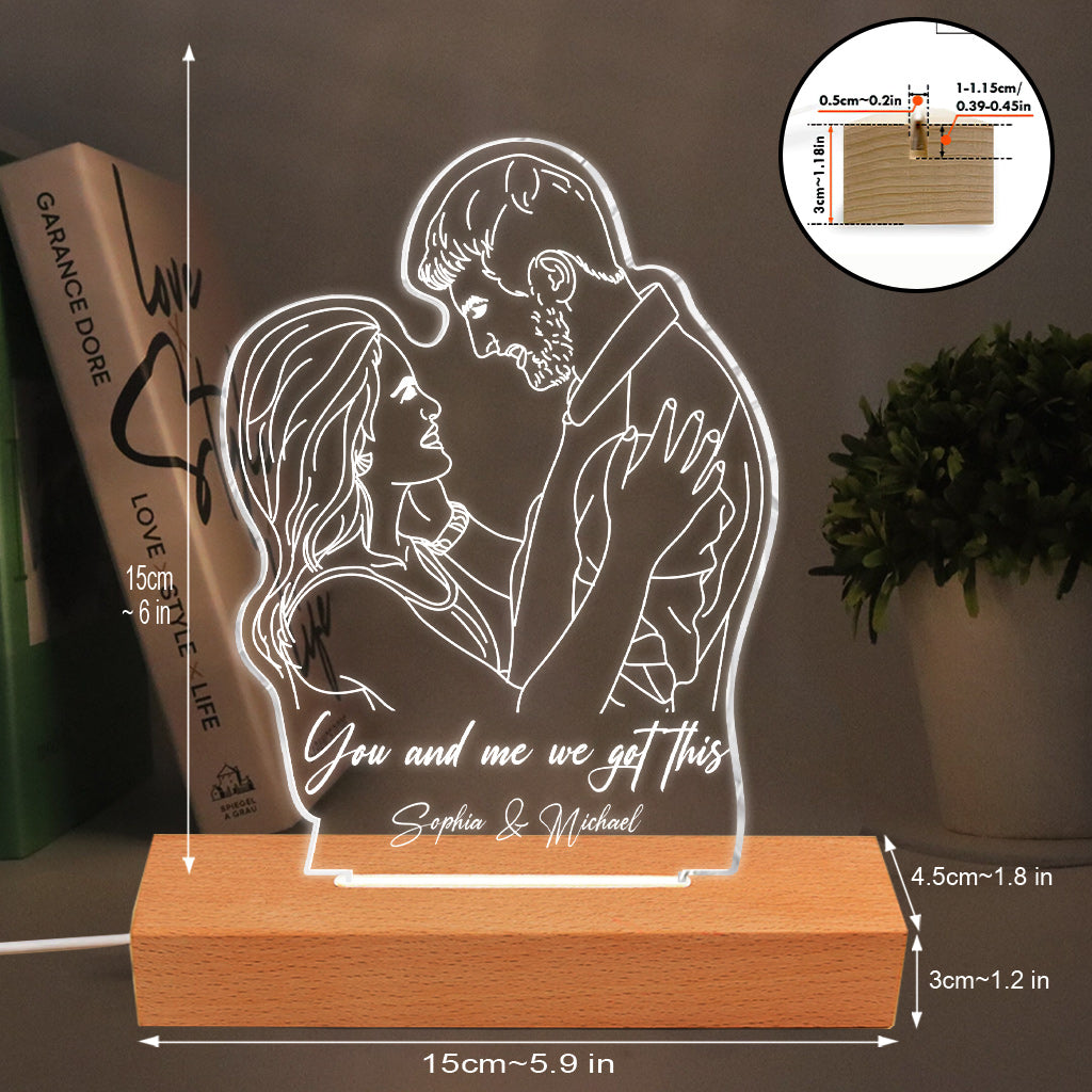 Socle lumineux personnalisé en forme de couple - Dessin au trait