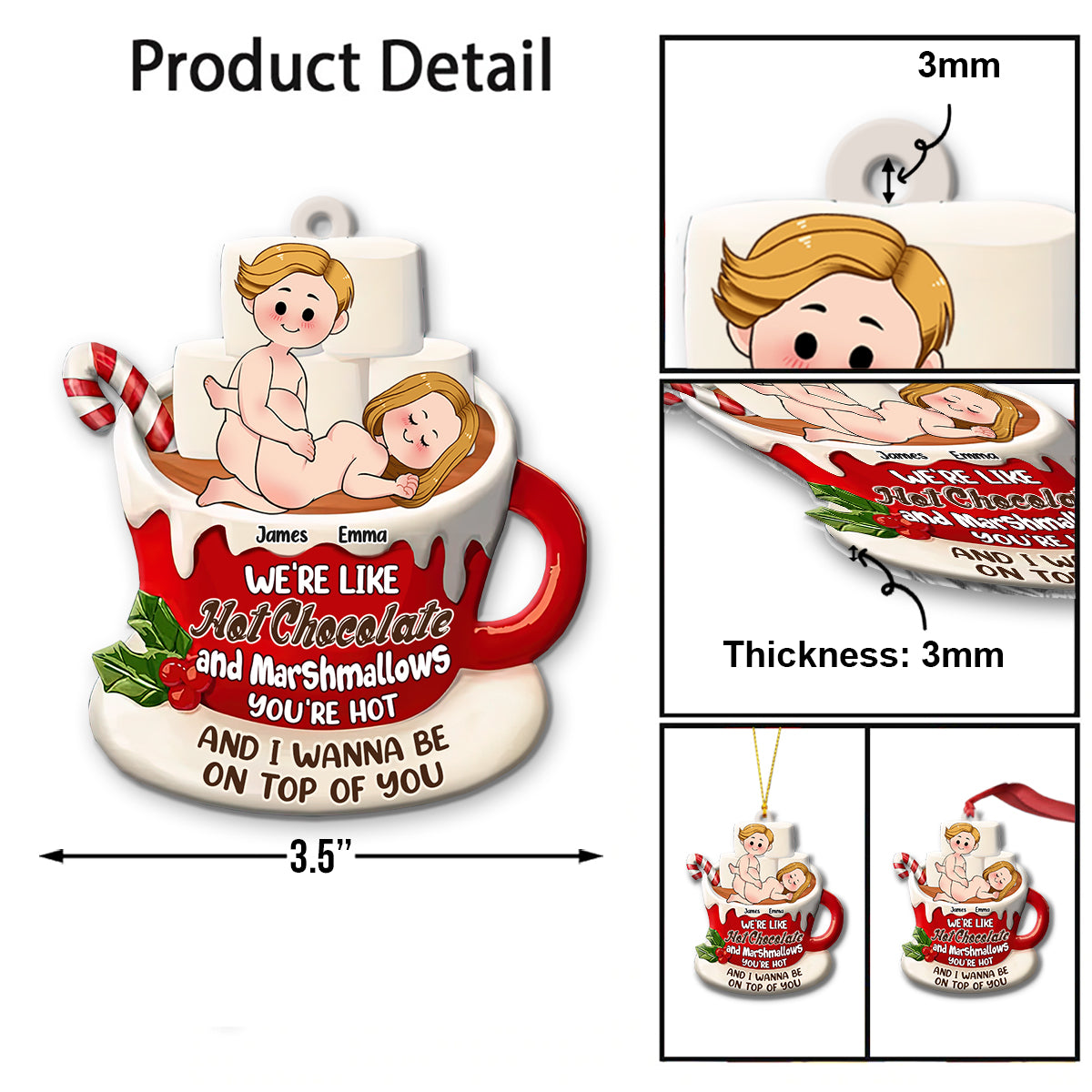 Chocolat chaud et guimauves - Ornement personnalisé pour couple