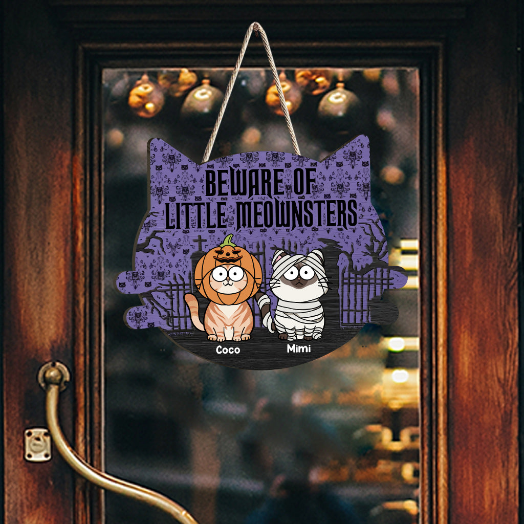 Bienvenue, pauvres mortels ! - Panneau en bois personnalisé avec un chat