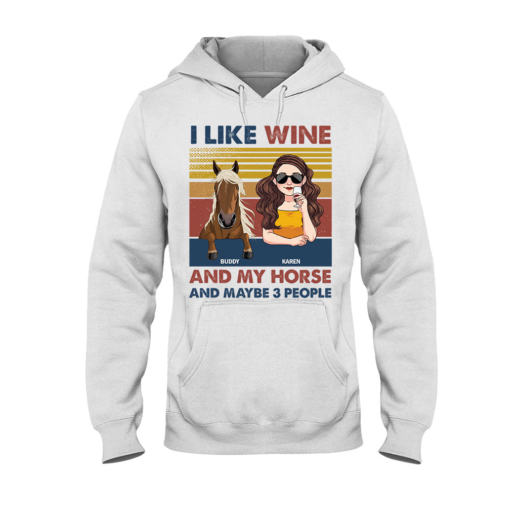 J'aime le vin et mon cheval - T-shirt et sweat à capuche personnalisés avec motif cheval