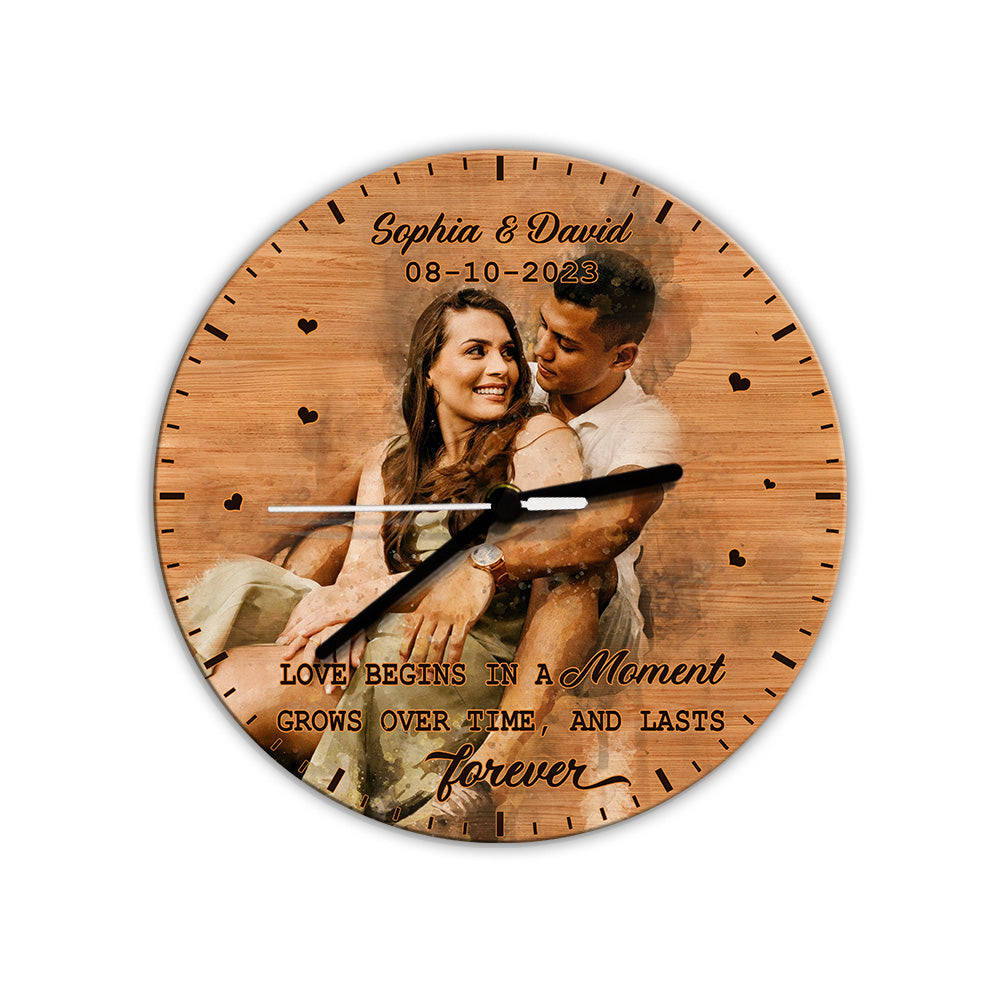 Loves Begins In A Moment - Personalized Couple Wall Clock