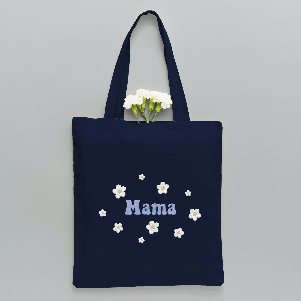 Sac fourre-tout brodé personnalisé avec nom et fleur - Nom personnalisé pour maman