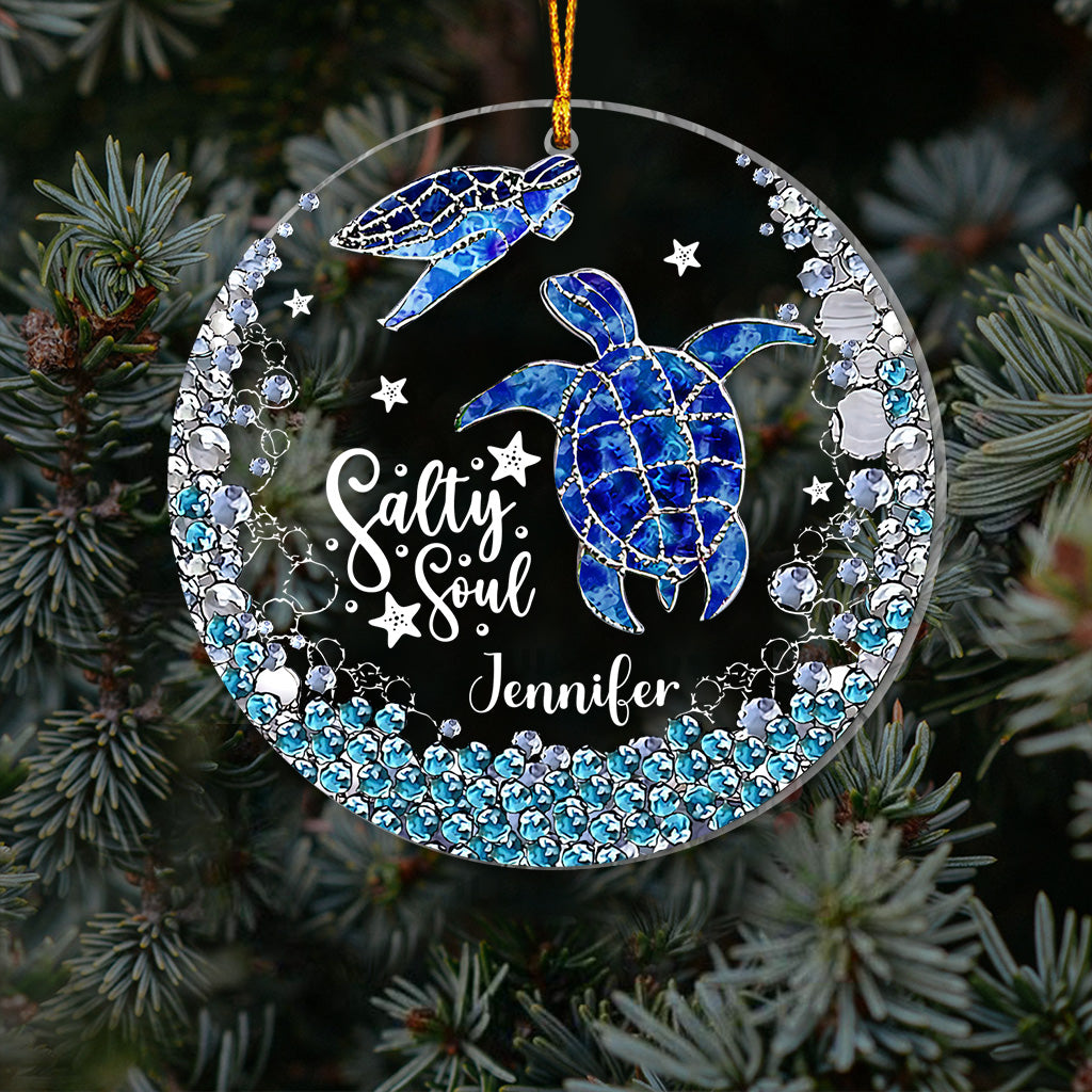 Salty Soul - Personalized Turtle Transparent Ornament