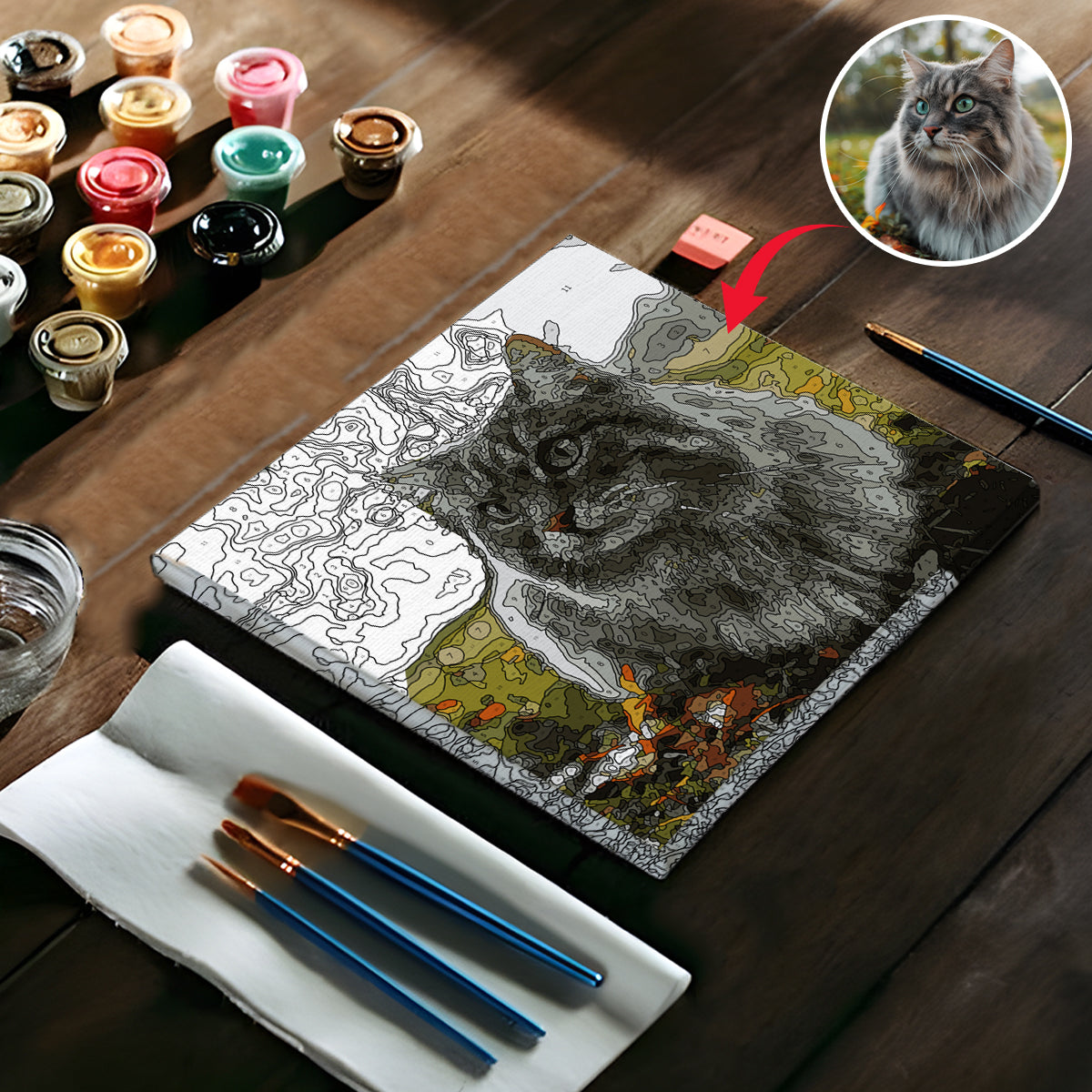Kit de peinture par numéros personnalisé avec photo - Chat