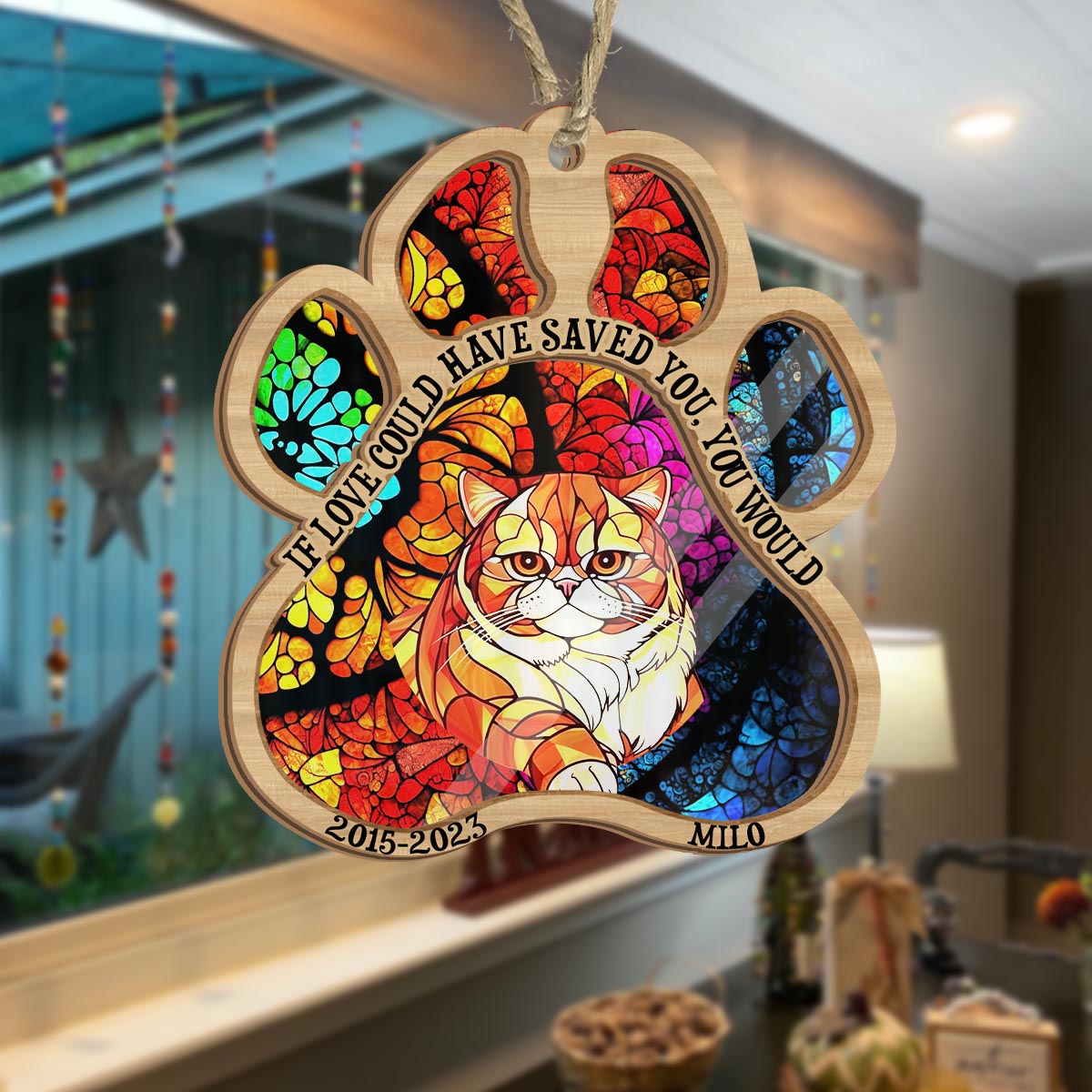 Tu as laissé des empreintes sur mon cœur - Cadeau pour la perte d'un chien ou d'un chat - Attrape-soleil personnalisé