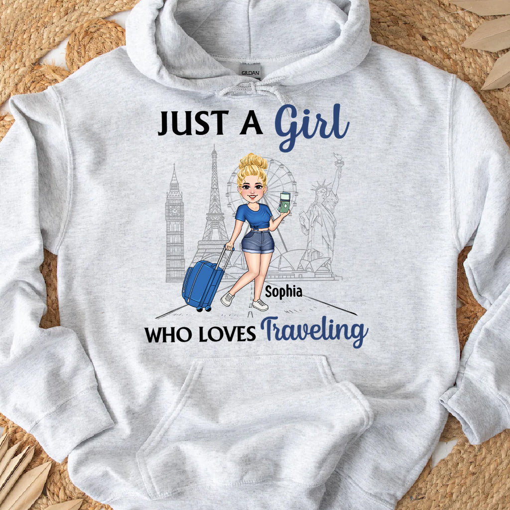 Juste une fille qui aime voyager - T-shirt et sweat à capuche de voyage personnalisés
