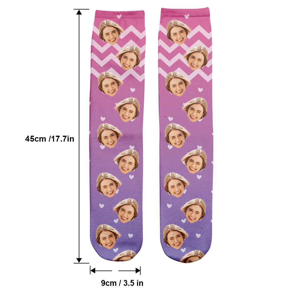 Chaussettes personnalisées pour frères et sœurs, motif violet et visage personnalisé