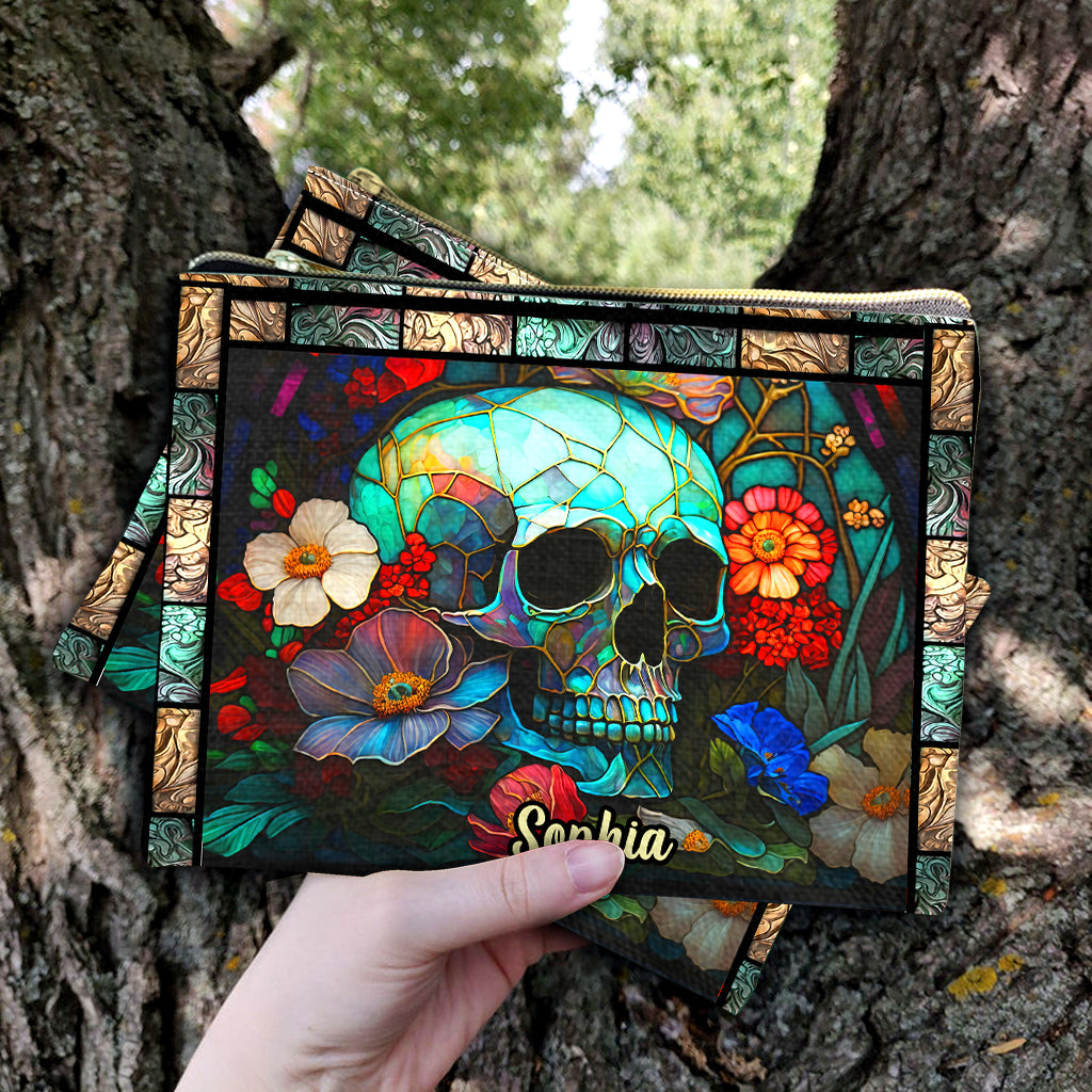 Pochette personnalisée en forme de crâne à motif floral