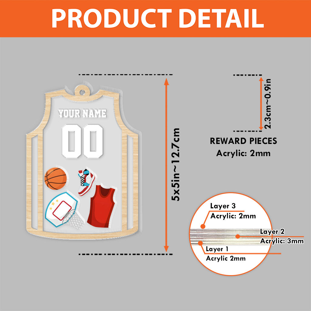 Ornement de basket-ball amusant - Ornement à secouer personnalisé en forme de basket-ball à 3 couches