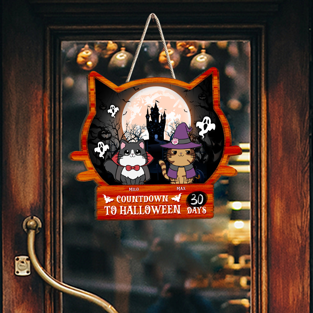 Countdown To Halloween - Personalized Cat Wood Sign