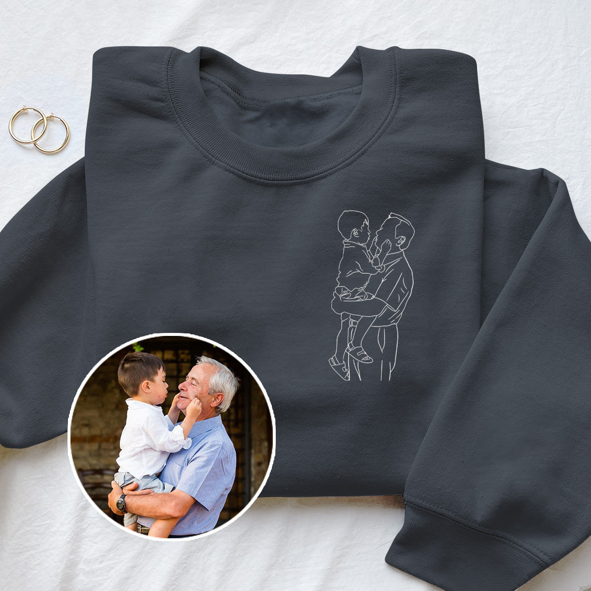 Pull brodé personnalisé pour grand-père - Illustration au trait