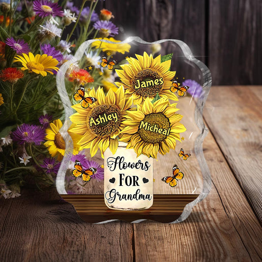 Fleurs pour maman - Cadeau pour maman, grand-mère - Plaque acrylique personnalisée sur mesure