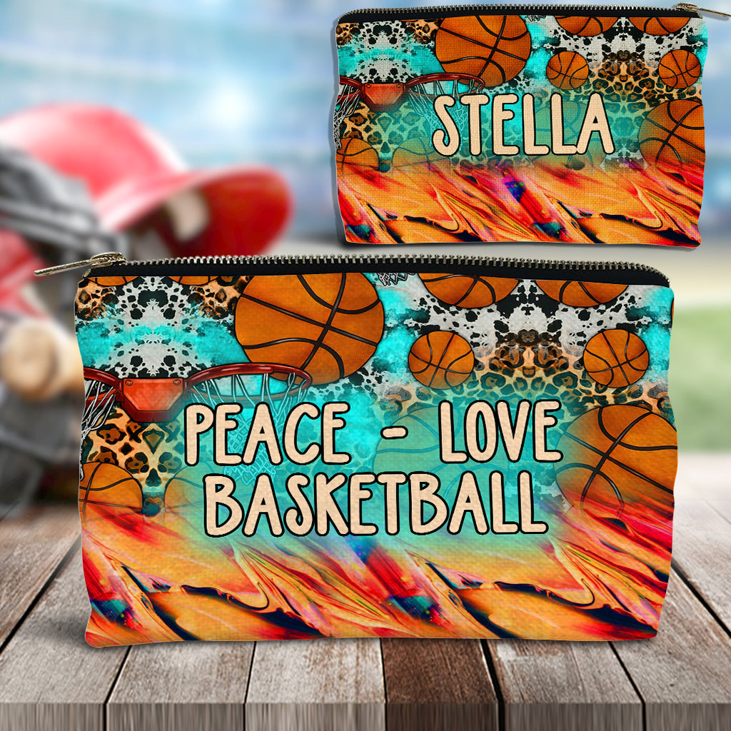 Sac de basket personnalisé Peace Love Basketball Leopard - Pochette de basket personnalisée