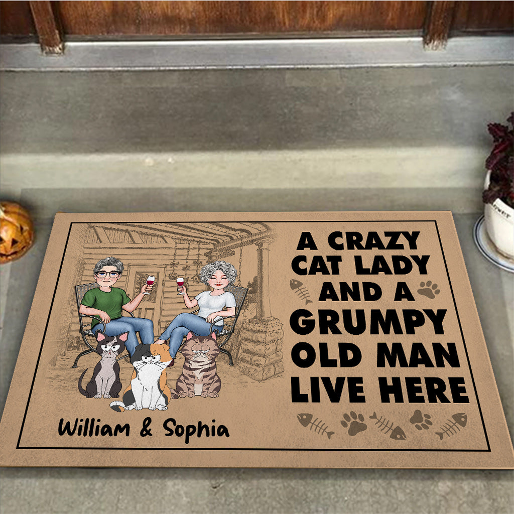 A Crazy Cat Lady And A Grumpy Old Man - Personalized Cat Doormat