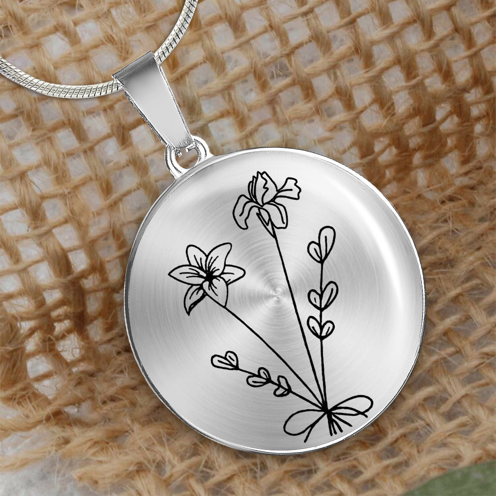 Collier pendentif rond personnalisé « Fleur d'anniversaire » - Cadeau pour maman, épouse, petite amie, grand-mère
