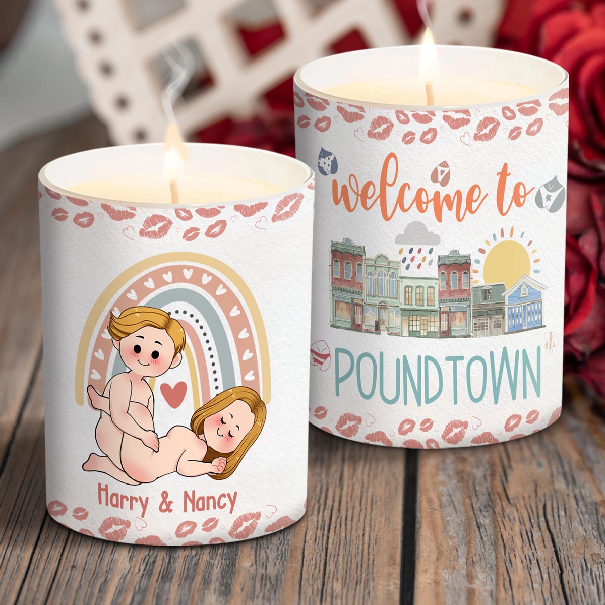 Bienvenue à Poundtown Inapproprié Adulte - Bougie personnalisée pour couple avec couvercle en bois