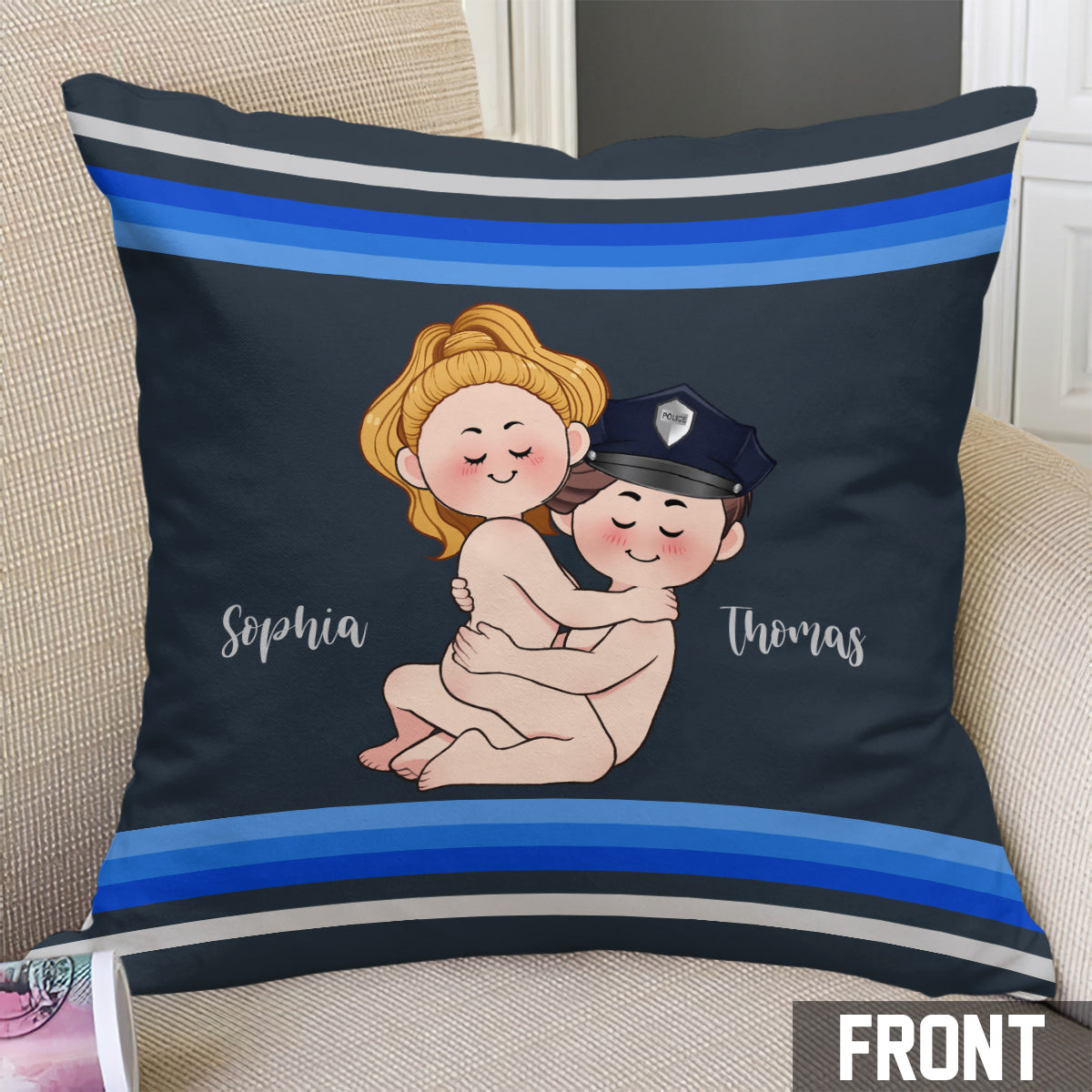 J'adore la police - Coussin décoratif personnalisé pour couple