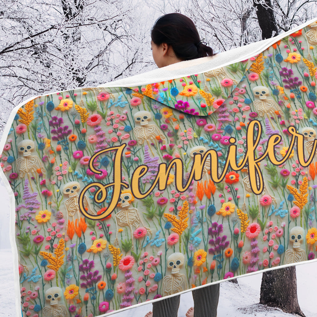 Couverture à capuche personnalisée avec motif floral et squelette - Tête de mort