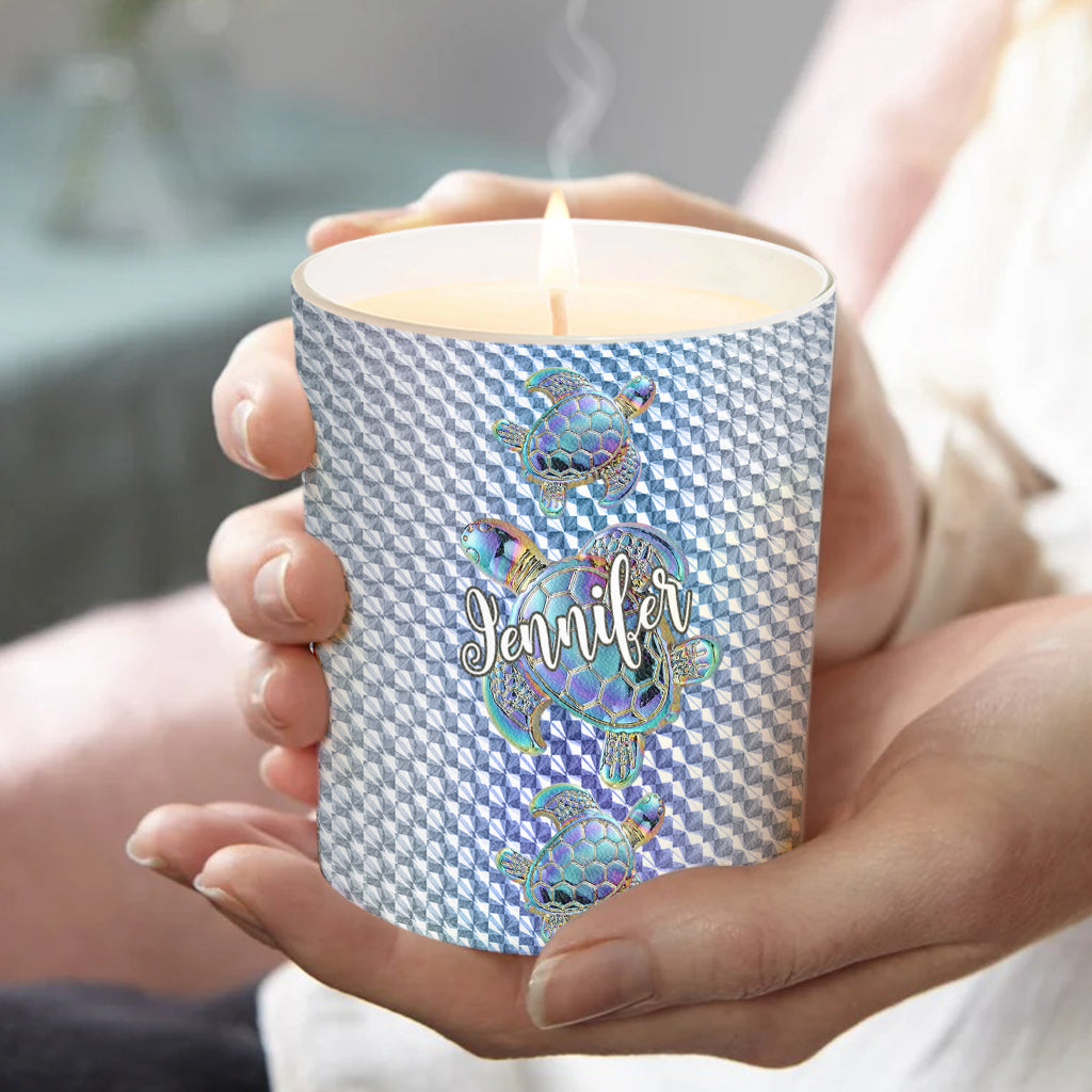 Salty Lil Beach - Bougie personnalisée en forme de tortue avec couvercle en bois