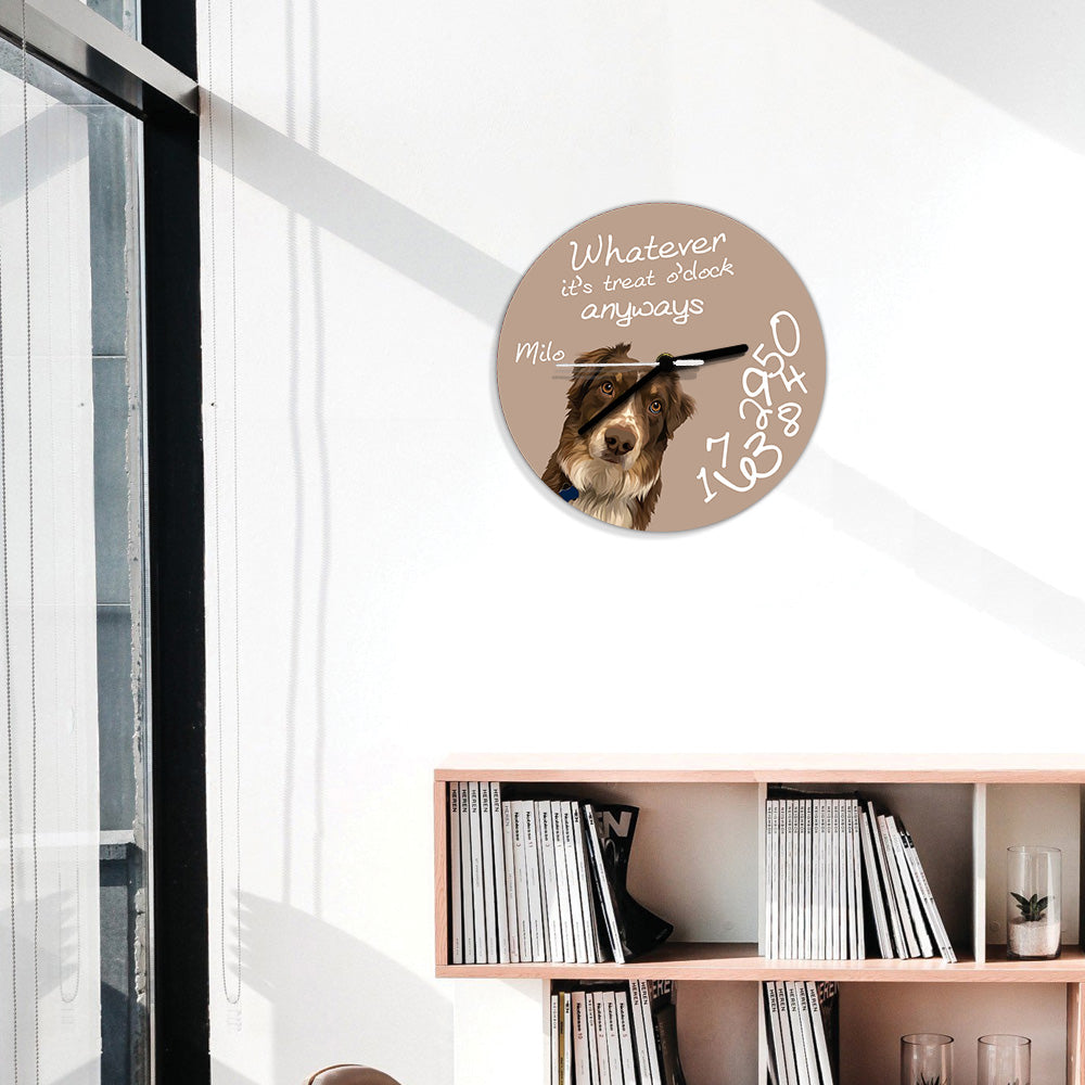 Whatever It's Treat O'clock Anyways - Personalized Dog Wall Clock