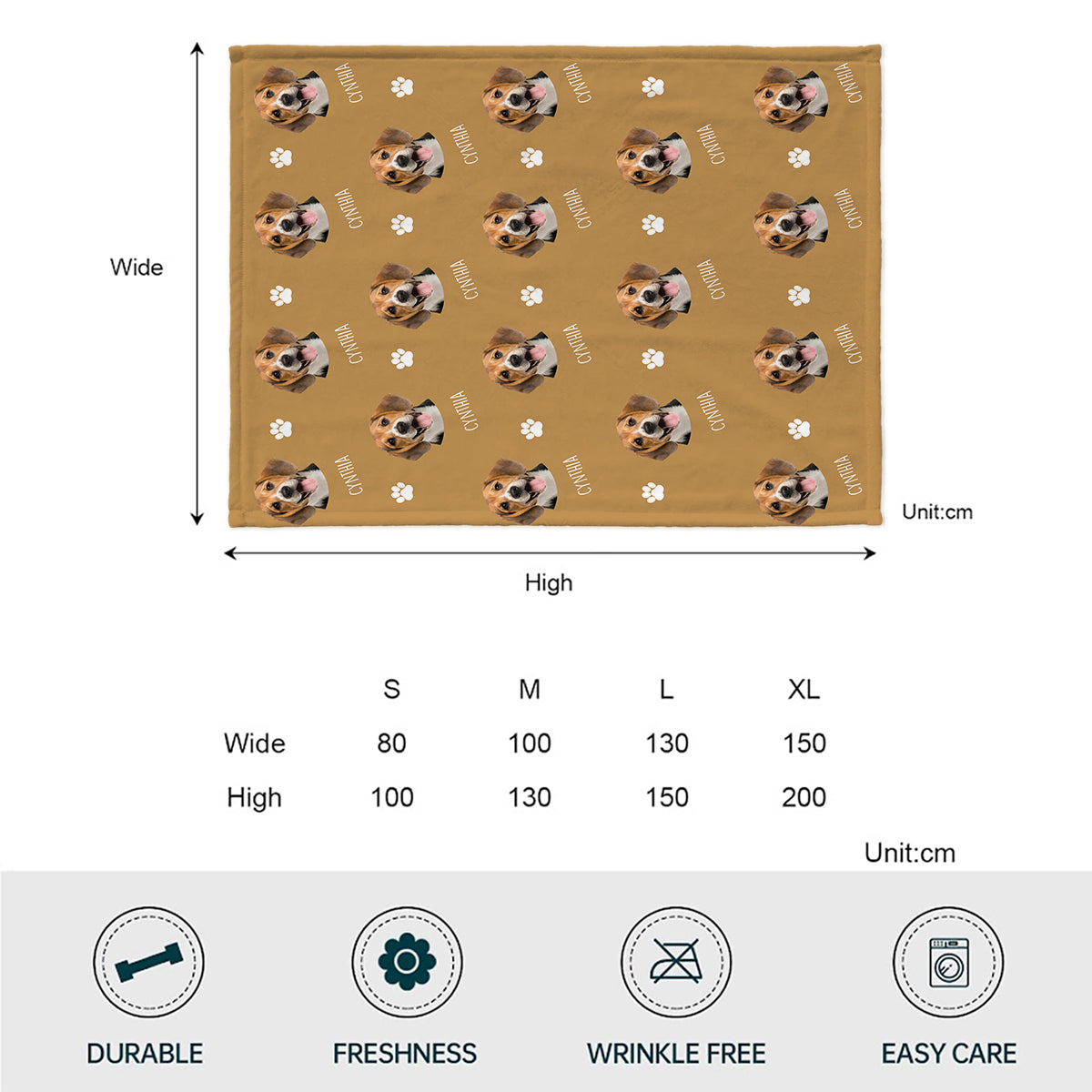 Couverture personnalisée pour chien avec visage de chien