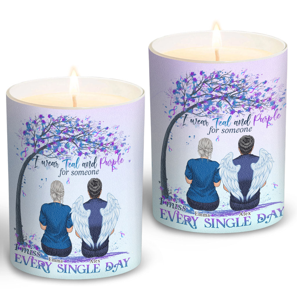 Je porte du turquoise et du violet - Bougie personnalisée de prévention du suicide avec couvercle en bois