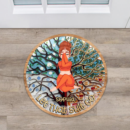 Let That Shit Go - Personalized Yoga Shaped Doormat