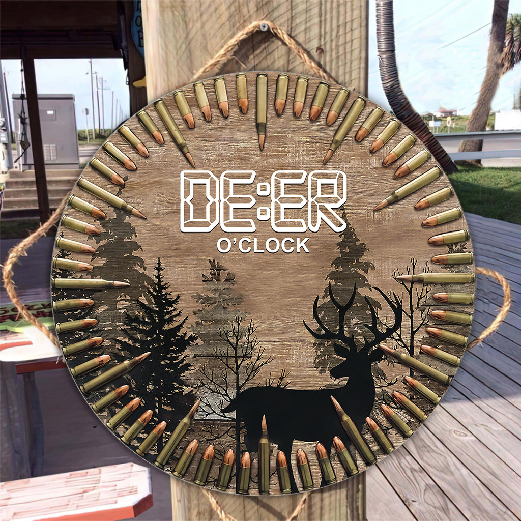 Deer O'Clock - Panneau rond en bois pour la chasse