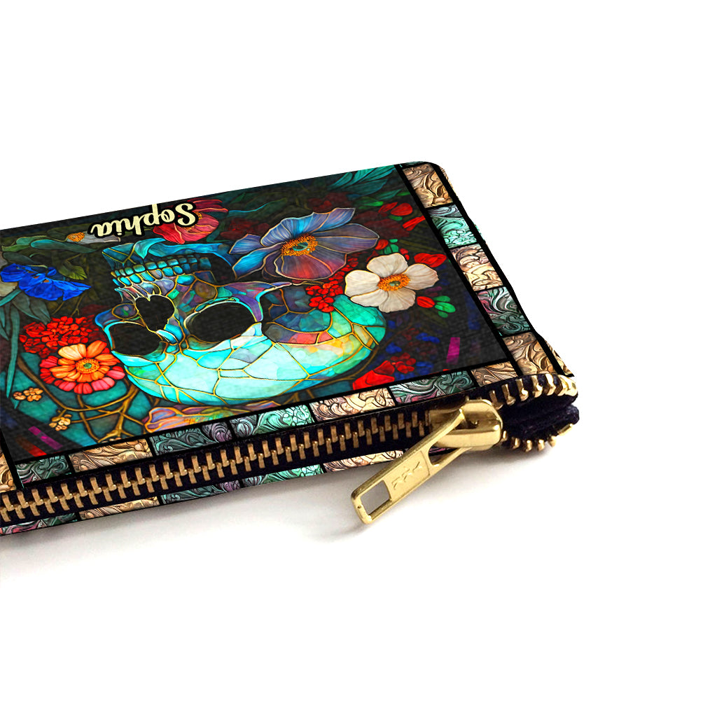Pochette personnalisée en forme de crâne à motif floral
